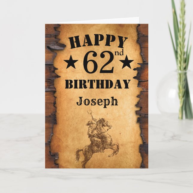 62nd Birthday Rustic Country Western Cowboy Horse Card (Front)
