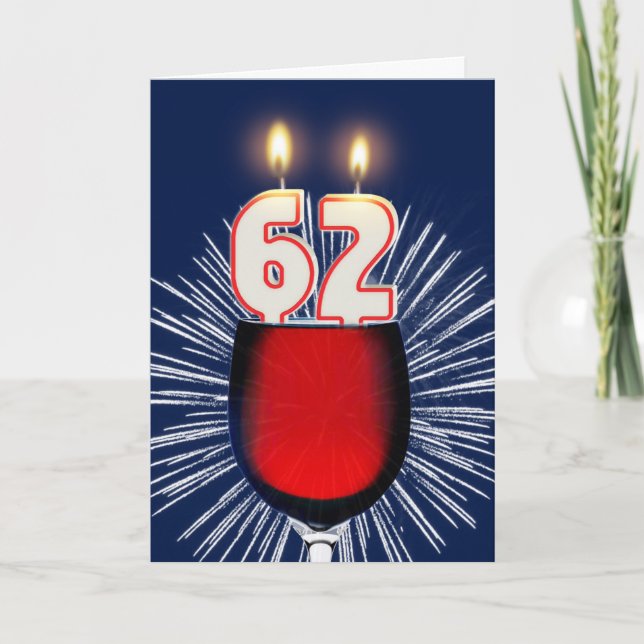 62nd Birthday with wine and candles Card (Front)