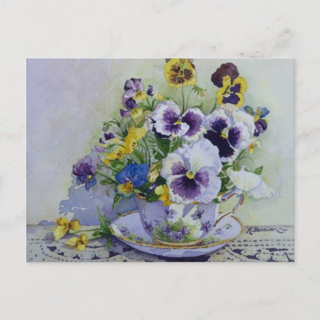 6300 Pansies dans la carte postale Teacup (Devant)