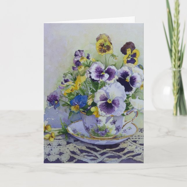 6300 Pansies en Teacup Carte d'anniversaire (Devant)