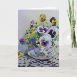 6300 Pansies in Teacup Birthday Card