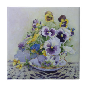 6300 Pansies in Teacup Tile