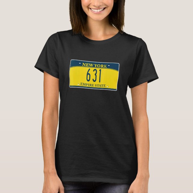 631 Area Code Long Island NY New York License Plat T-Shirt (Front)