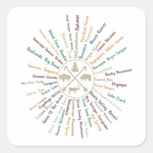 63 National Parks Map Gifts US Park Vintage Campin Square Sticker