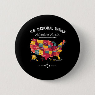 63 National Parks Map Us Park Retro Vintage Campin 2 Inch Round Button