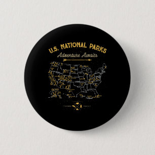 63 National Parks Map Us Park Retro Vintage Campin 2 Inch Round Button
