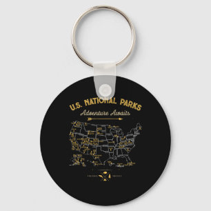 63 National Parks Map Us Park Retro Vintage Campin Keychain