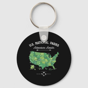 63 National Parks Map Us Park Retro Vintage Campin Keychain