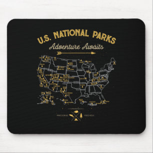 63 National Parks Map Us Park Retro Vintage Campin Mouse Pad