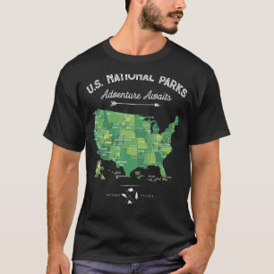 63 National Parks Map US Park Retro Vintage Campin T-Shirt