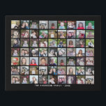63 Square Photo Collage Grid with Text - black Faux Canvas Print<br><div class="desc">Use 63 SQUARE photos to create a personal photo collage. This modern, clean layout includes a text block in a san serif font to add a family name or a name. The background colour can be changed in the customize area. ***For best results for this multi photo layout - crop...</div>