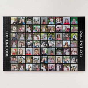 63 Square Photo Collage Grid with Text - black Jigsaw Puzzle
