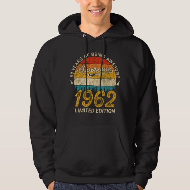 63 Year Old 1962 Retro Awesome 63rd Birthday Gift Hoodie (Front)