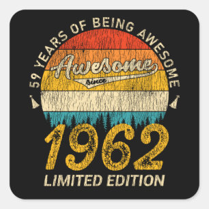 63 Year Old 1962 Retro Awesome 63rd Birthday Gift Square Sticker