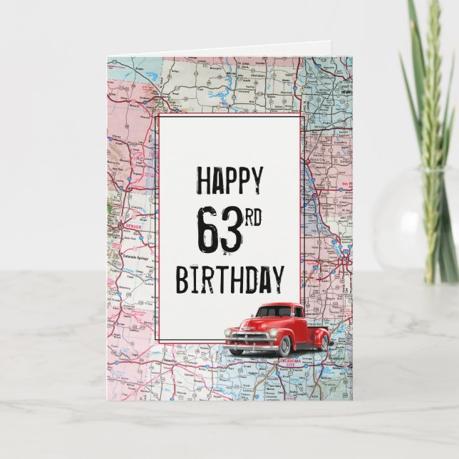 63e anniversaire Camion rouge Retro sur la carte (Devant)