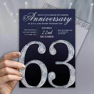 63rd Anniversary Diamond Silver Navy Blue Modern Invitation