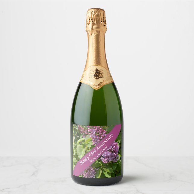 63rd Anniversary Lilac Editable Sparkling Wine Label (Front)