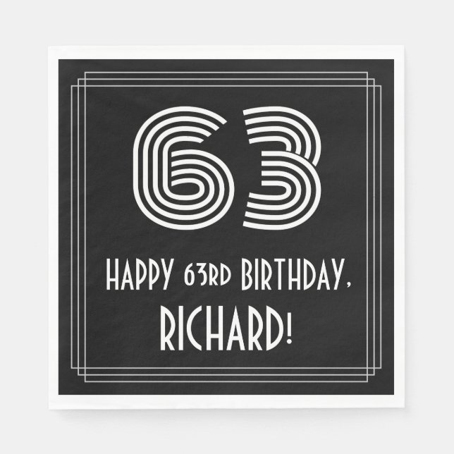 63rd Birthday: Art Deco Inspired Look "63" + Name Napkin (Front)