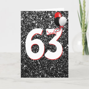 63rd Birthday Balloons on Black Glitter Card