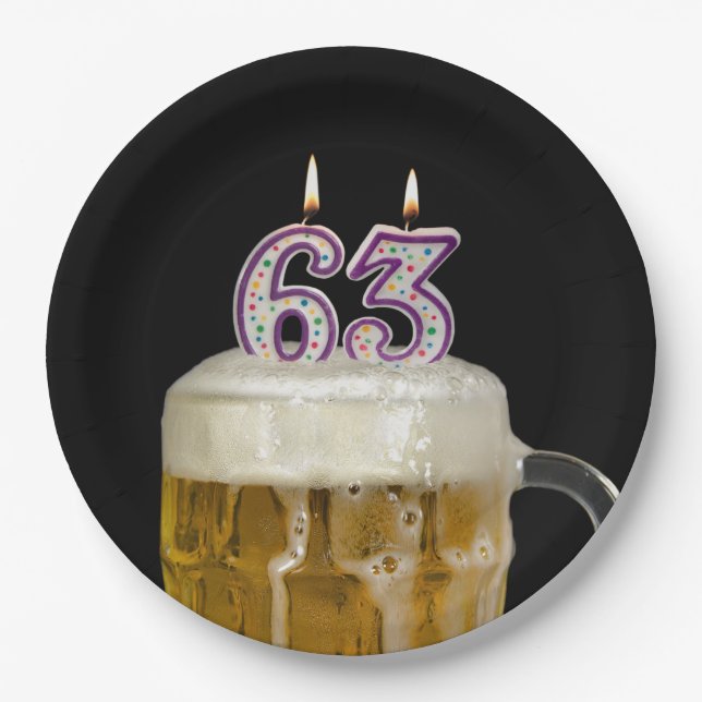 63rd Birthday Beer on black Paper Plate (Front)