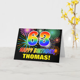 63rd Birthday: Bold, Fun, Fireworks, Rainbow 63 Card