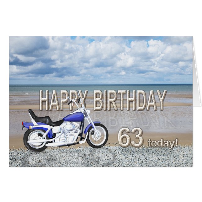 63rd birthday card with a motor bike (Front Horizontal)