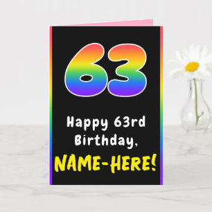 63rd Birthday: Colourful Rainbow # 63, Custom Name Card