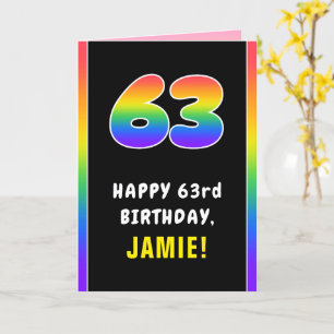 63rd Birthday: Colourful Rainbow # 63, Custom Name Card