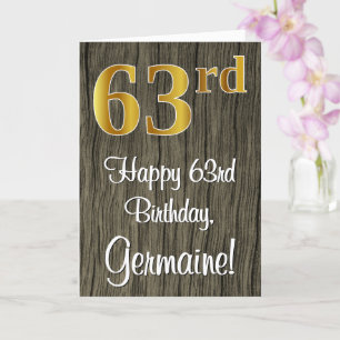 63rd Birthday: Elegant Faux Gold Look #, Faux Wood Card