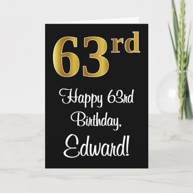 63rd Birthday ~ Elegant Luxurious Faux Gold Look # Card (Front)