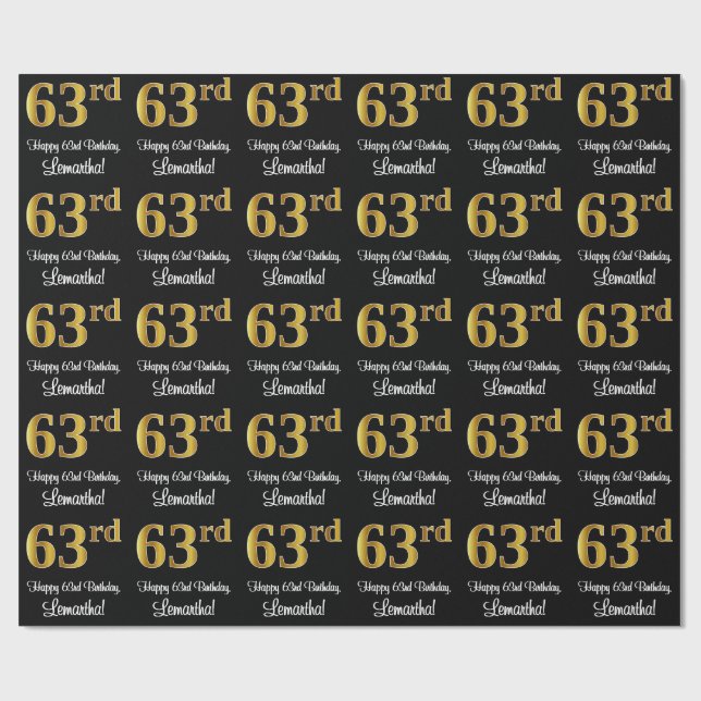 63rd Birthday: Elegant Luxurious Faux Gold Look # Wrapping Paper (Flat)