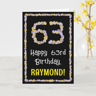 63rd Birthday: Floral Flowers Number, Custom Name Card