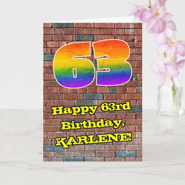 63rd Birthday: Fun Graffiti-Inspired Rainbow 63 Card (Orchid)