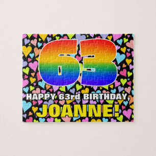 63rd Birthday — Fun, Loving Heart Shapes + “63” Jigsaw Puzzle