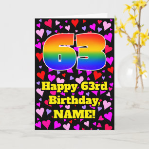 63rd Birthday: Loving Hearts Pattern, Rainbow # 63 Card