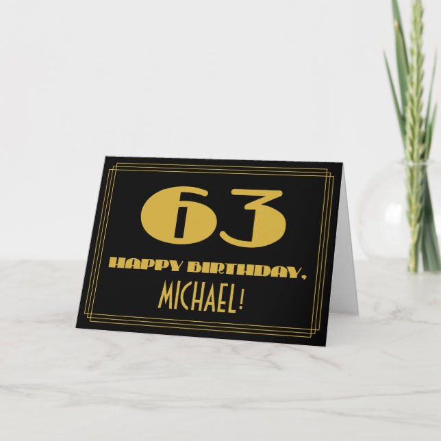 63rd Birthday: Name + Art Deco Inspired Look "63" Card (Front)