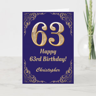 63rd Birthday Navy Blue and Gold Glitter Frame Card