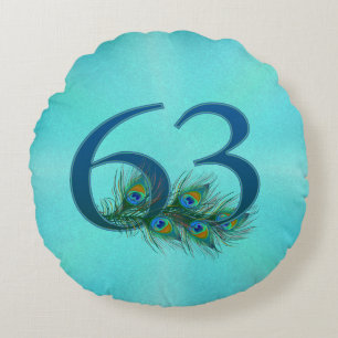 63rd Birthday Or Anniversary Peacock Feather Round Pillow