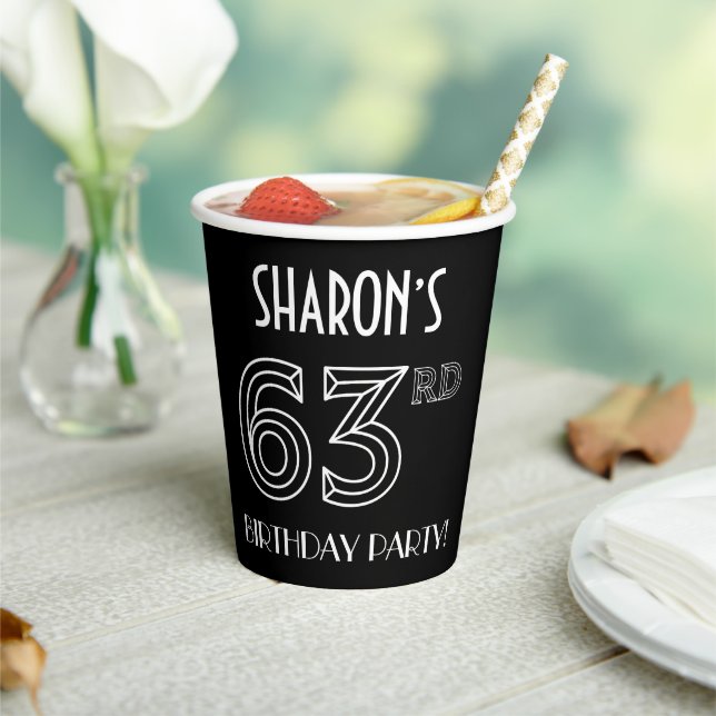 63rd Birthday Party: Art Deco Style + Custom Name Paper Cups (Insitu)