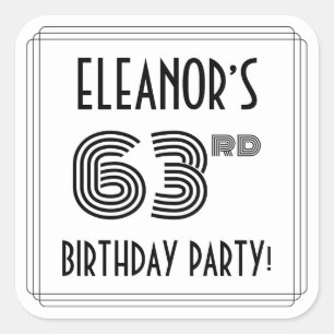 63rd Birthday Party: Art Deco Style + Custom Name Square Sticker