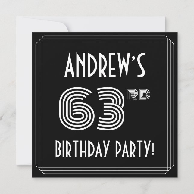 63rd Birthday Party: Art Deco Style w/ Custom Name Invitation (Front)