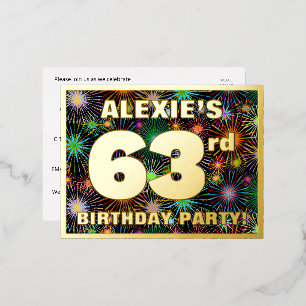 63rd Birthday Party: Bold, Colourful Fireworks Loo Foil Invitation Postcard