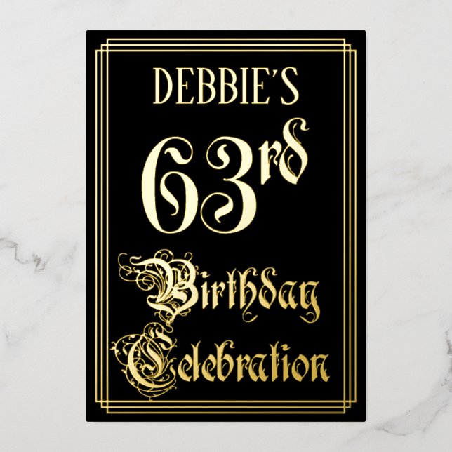 63rd Birthday Party — Fancy Script & Custom Name (Front)