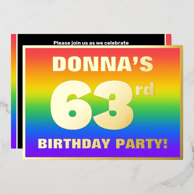 63rd Birthday Party: Fun, Colorful Rainbow Pattern (Front/Back)