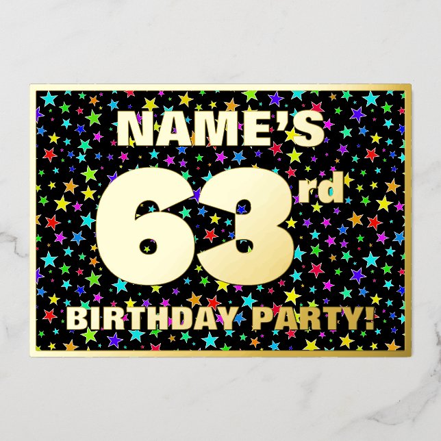 63rd Birthday Party — Fun, Colourful Stars Pattern (Front)