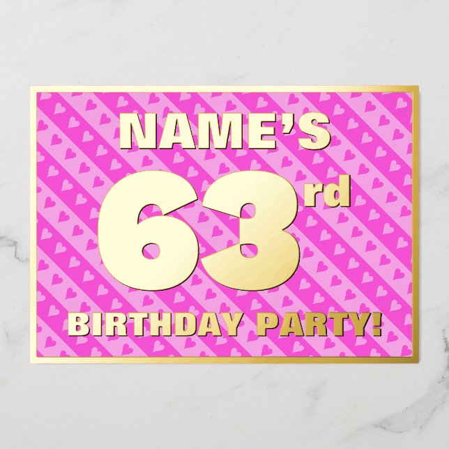 63rd Birthday Party — Fun Pink Hearts and Stripes (Front)