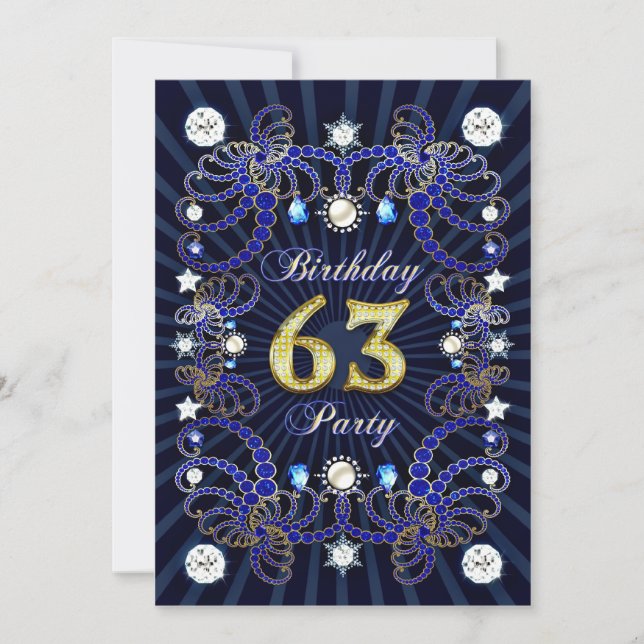 63rd birthday party invite with masses of jewels (Front)