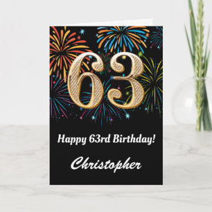 63rd Birthday Rainbow Fireworks Black and Gold Card