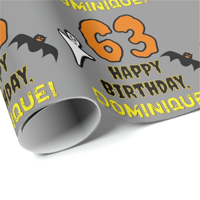 63rd Birthday: Spooky Halloween Theme, Custom Name Wrapping Paper (Roll Corner)