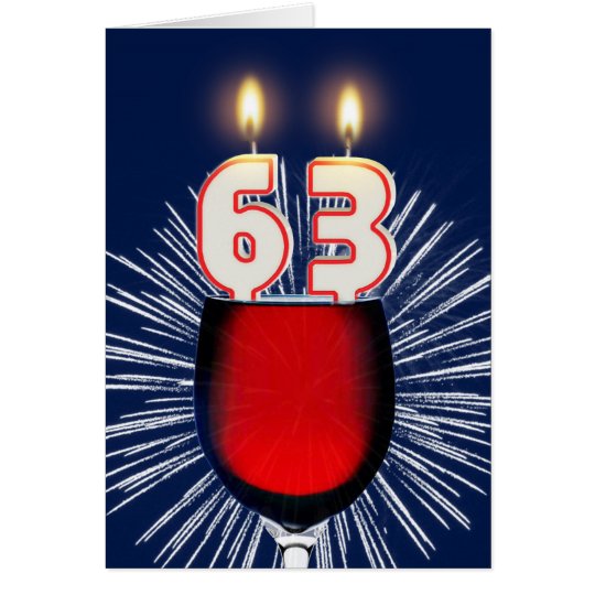 63rd Birthday with wine and candles Card